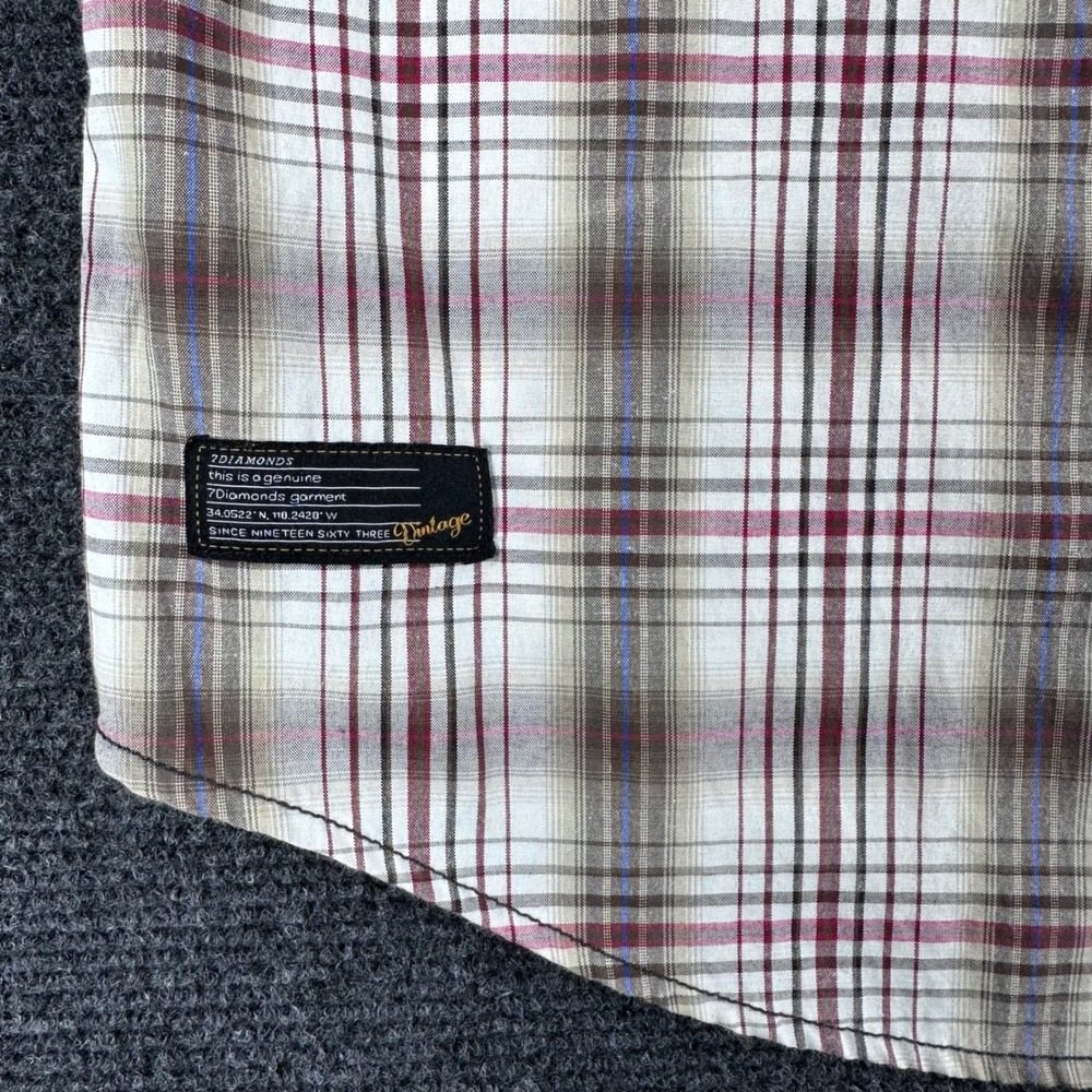 7 Diamonds Afterglow Mens Large Plaid Western Snap Short Sleeve Shirt Tan Red - Picture 8 of 13